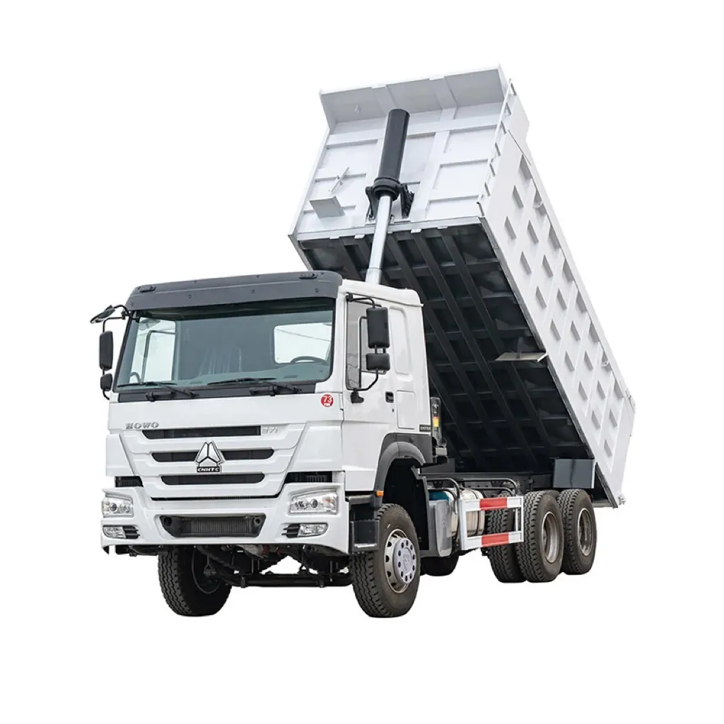 HOWO 371 6x4 dump truck with raised bed showing dumping capability