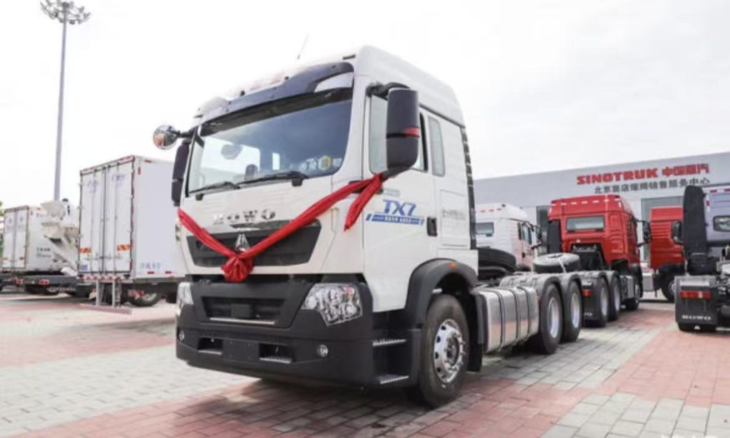 Used HOWO 6x4 tractor truck parked in Shijiazhuang yard ready for export to Africa
