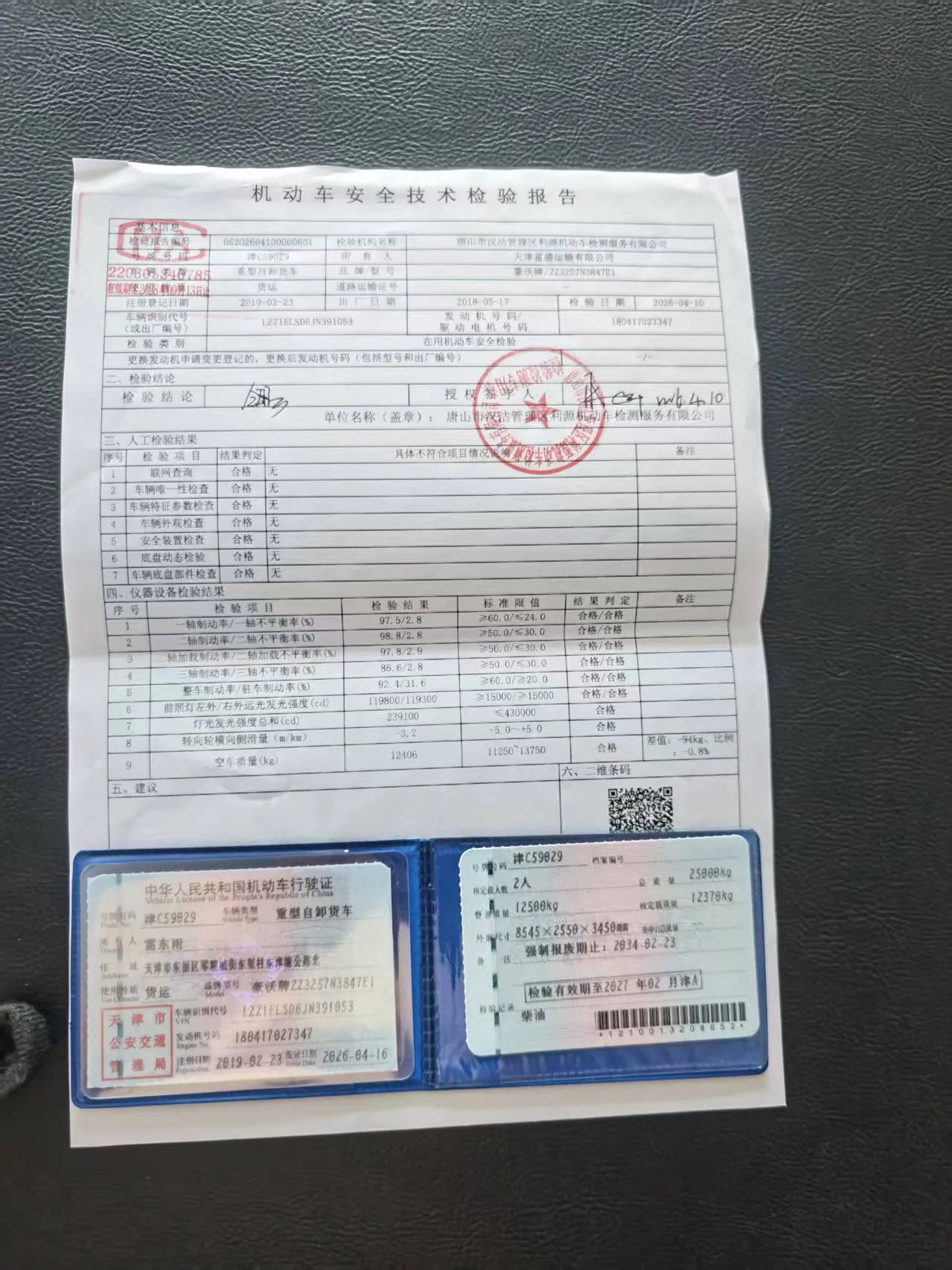 used truck inspection checklist — inspection report and vehicle registration certificate