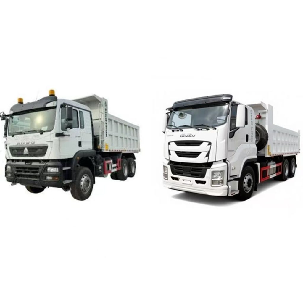 Side by side comparison of Chinese HOWO and Japanese Isuzu heavy trucks in Africa