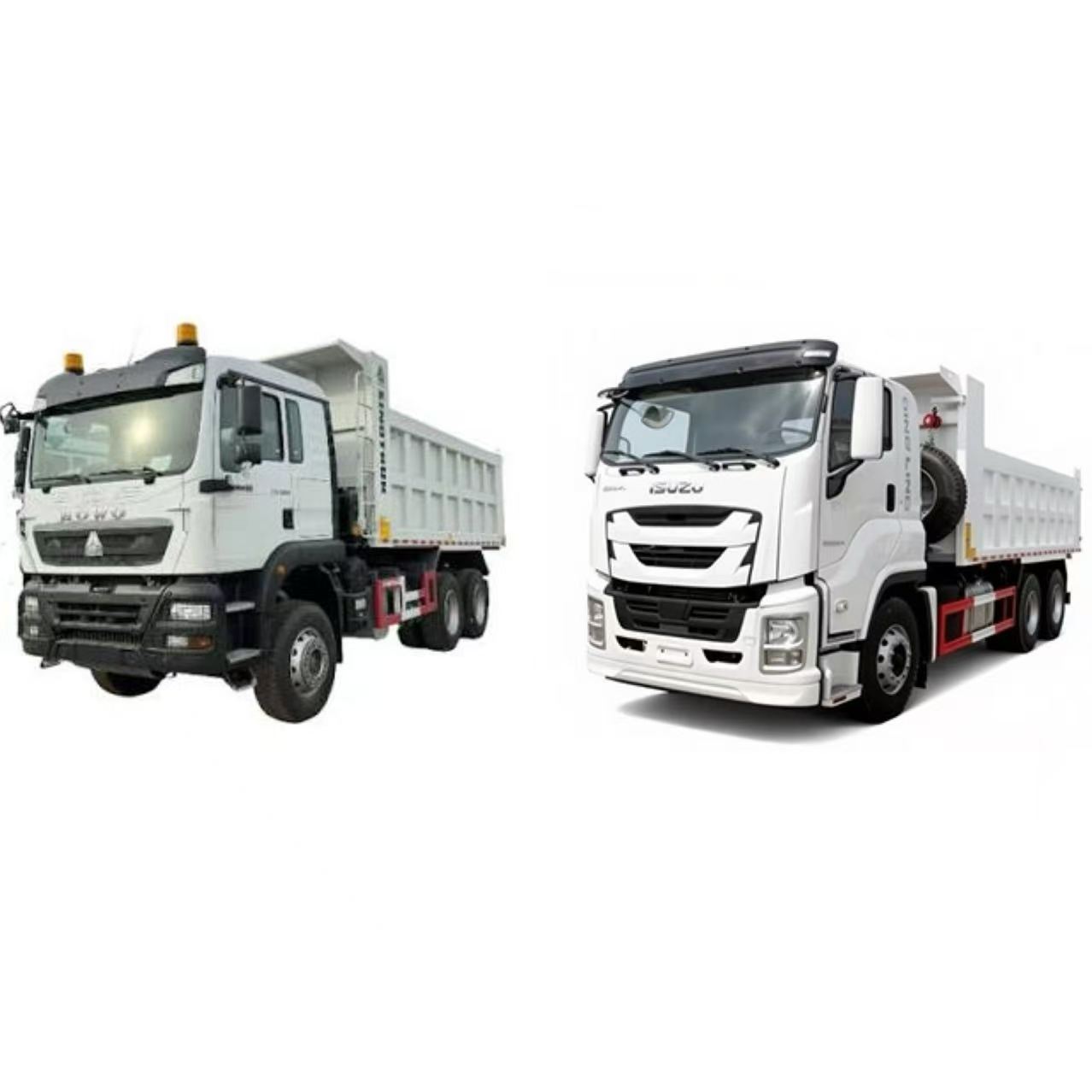 Side by side comparison of Chinese HOWO and Japanese Isuzu heavy trucks in Africa