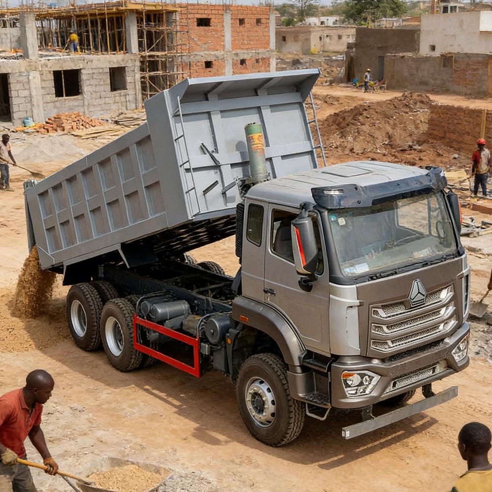 Used dump truck loaded with sand for delivery at a construction site in Nigeria - sand business tipper truck in action
